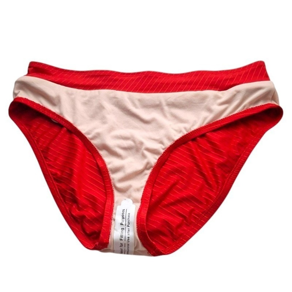 Mynah Bikini Bottom Large Red High Rise Ribbed‎ Textured Medium Coverage - Picture 5 of 10